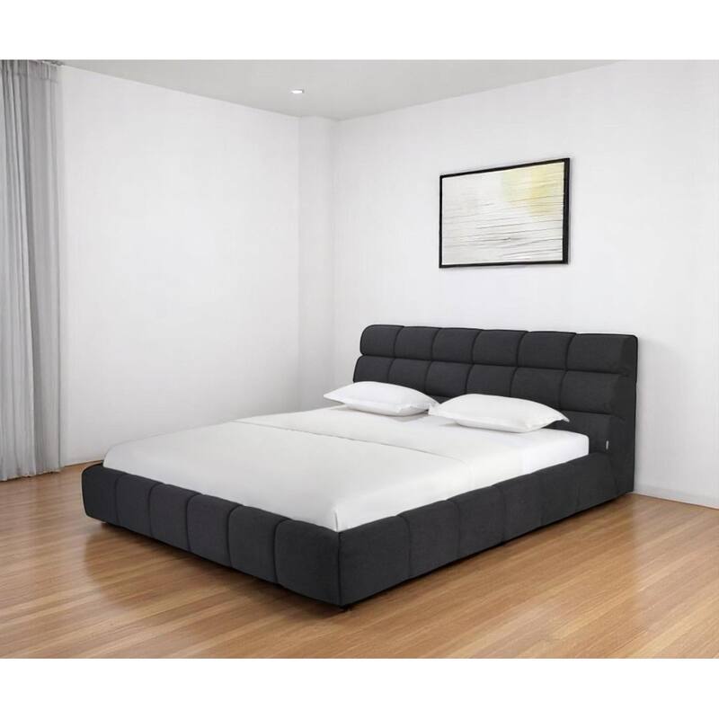 HomeRoots Dark Gray Tufted Linen Blend Upholstered King Bed Frame - King