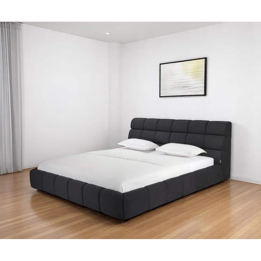 HomeRoots Dark Gray Tufted Linen Blend Upholstered King Bed Frame