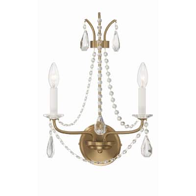 Karrington 2 Light Aged Brass Wall Mount - 12.5"W x 18.5"H x 6.75"D