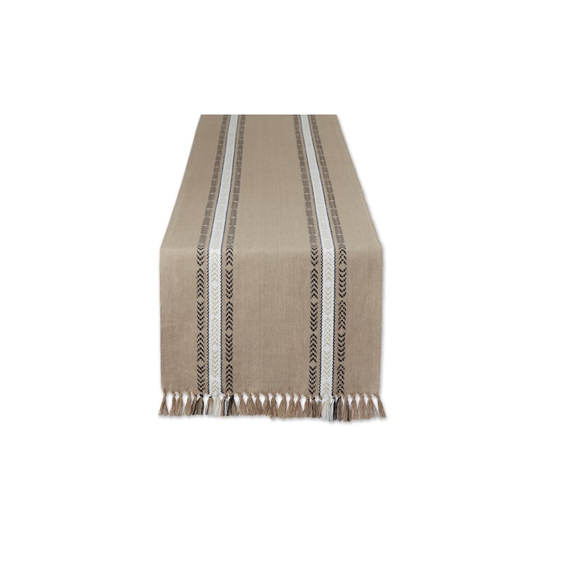 Dobby Striped Fringe Ribbed Table Runner - 108" - Brown