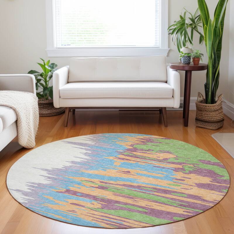 Machine Washable Indoor/ Outdoor Brushstrokes Ombre Chantille Rug - Peach - 8' x 8'