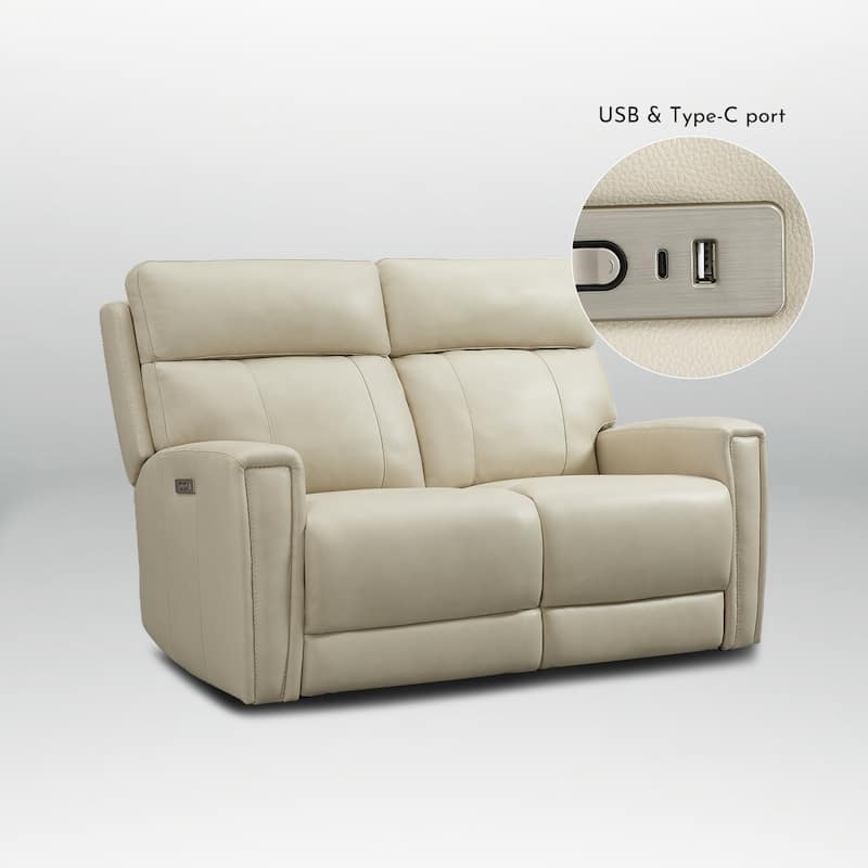 Genuine Leather Reclining Loveseat with Dual-Power Adjustable Headrest & Footrest, Zero Gravity, USB & USB-C Charging Ports