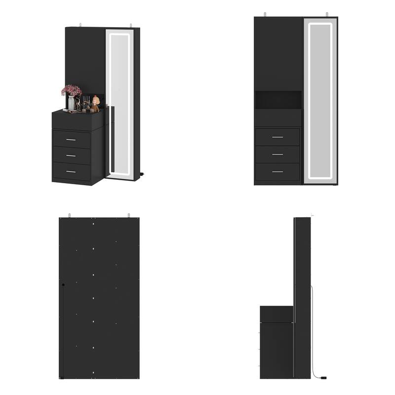 Sleek Storage Dresser with Ambient Mirror Lighting Makup Vanity Table