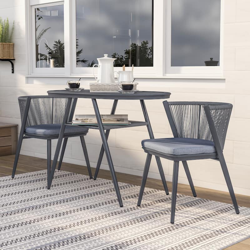 Small Space Mid-Century Modern 3-Piece Aluminum Outdoor Bistro Set by Furniture of America