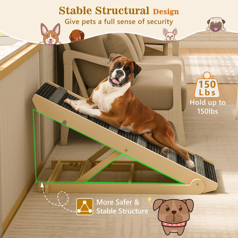 Wooden Dog Ramp Adjustable Folding Portable Pet Ramp with Sticky Roller - Natural - 41" x 15.7" x 4"