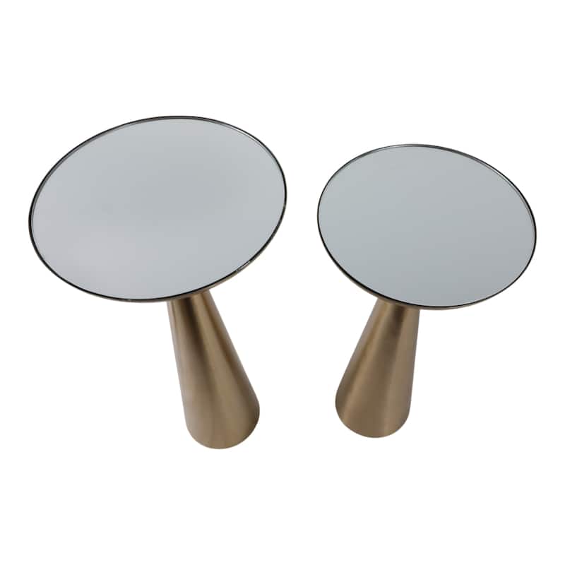 Glass Side Table Round Top Pedestal Base (Set of 2) - 22/24" Gold - 24.0"