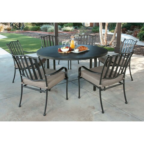 Pacific Casual Columbus Circle 7pc Modern Steel Dining Set, Brown/ Beige