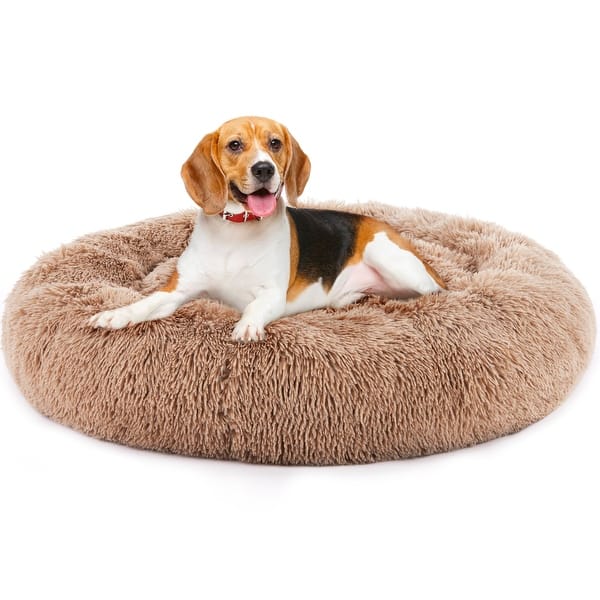 Qunler Calming 24-Inch Donut Dog Bed for Small Medium Dogs & Cats Cozy Soft Plush Faux Fur