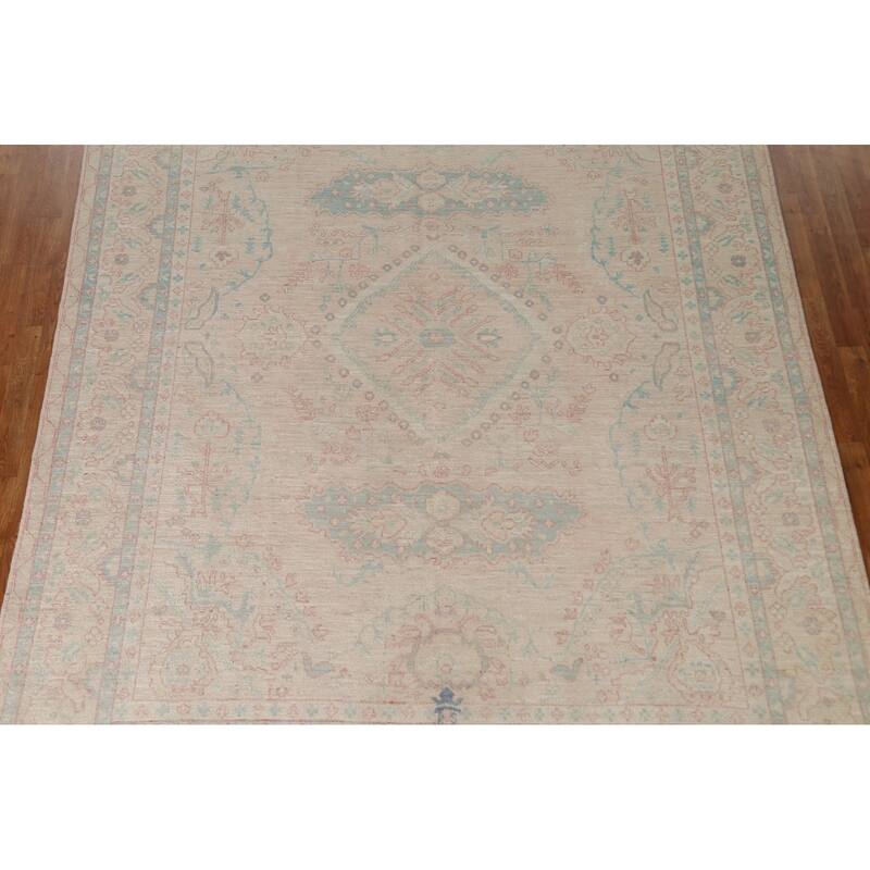 Hand Knotted Oriental 100% Wool Carpet Transitional Medallion Beige & Ivories Oushak Area Rug - 10' 3'' X 8' 0''
