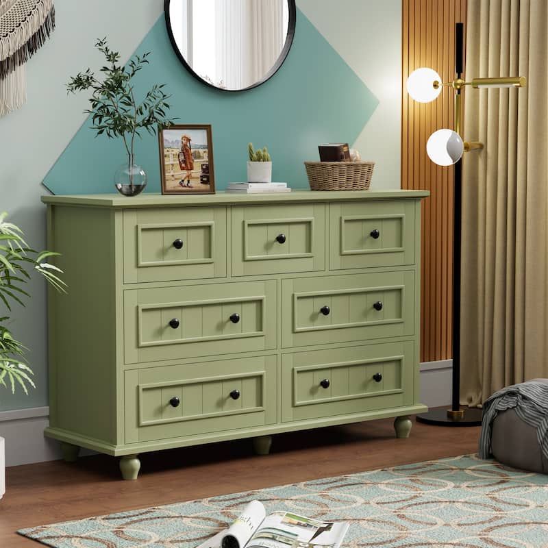 47"W Retro 7-Drawer Dresser Farmhouse Wood Dressers Chest of Drawers