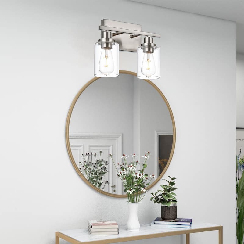 Wall Light Brushed Nickel Bathroom Vanity Lights, E26 Modern Bathroom Light Fixtures with Clear Glass Shade, Wall Lights