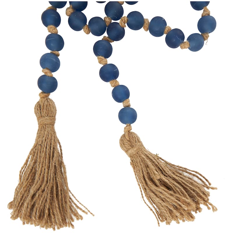 Glass Handmade Round Long Beaded Garland with Tassel with Knotted Brown Jute
