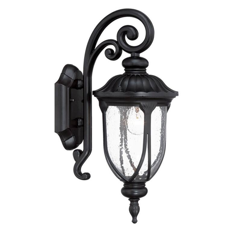 Aluminum Outdoor Wall Sconce with Seeded Glass Hardwired, LED - 9”x 6.75” x 16.5” (D x W x H) - Matte Black