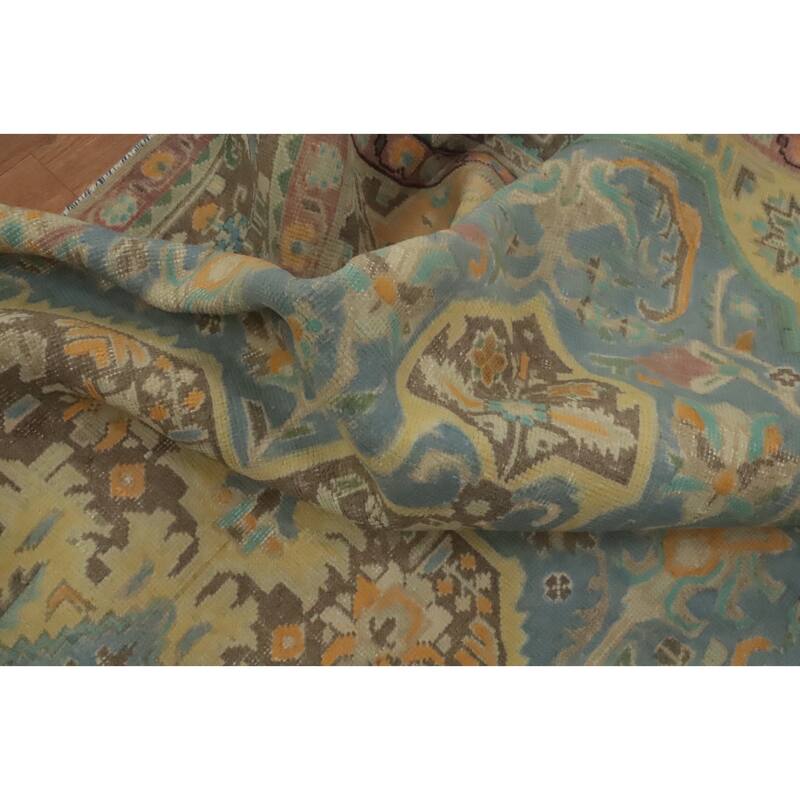 Hand Knotted Oriental 100% Wool Carpet Traditional Floral Navy Blue & Blues Tabriz Area Rug - 9' 6'' X 6' 3''