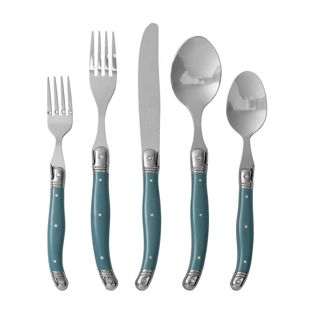 French Home Laguiole 20-Piece Aegean Teal Flatware Set