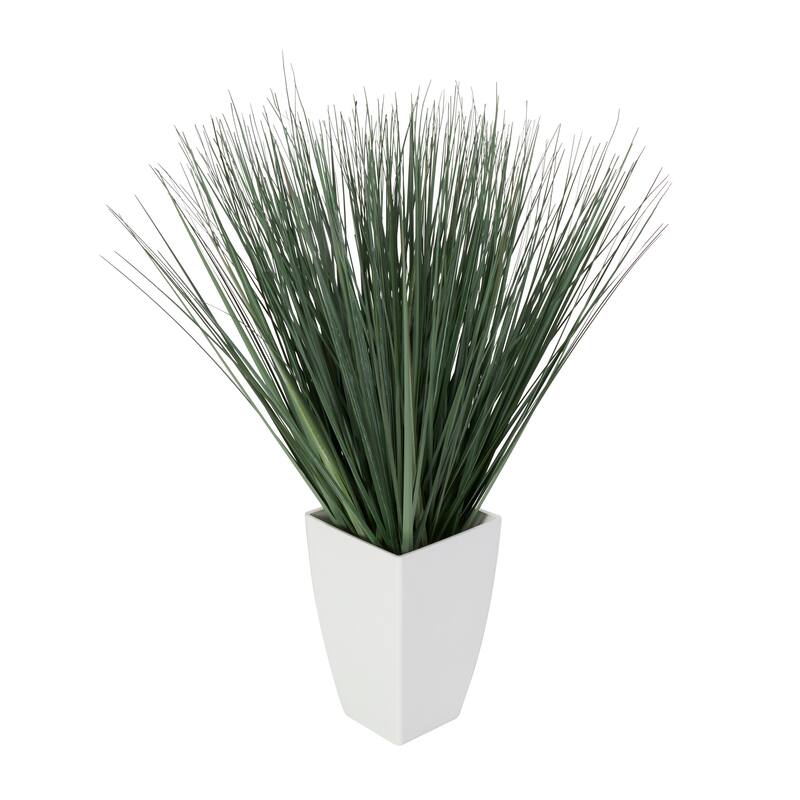 Green Faux Foliage Onion Grass Artificial Plant with White Plastic Pot