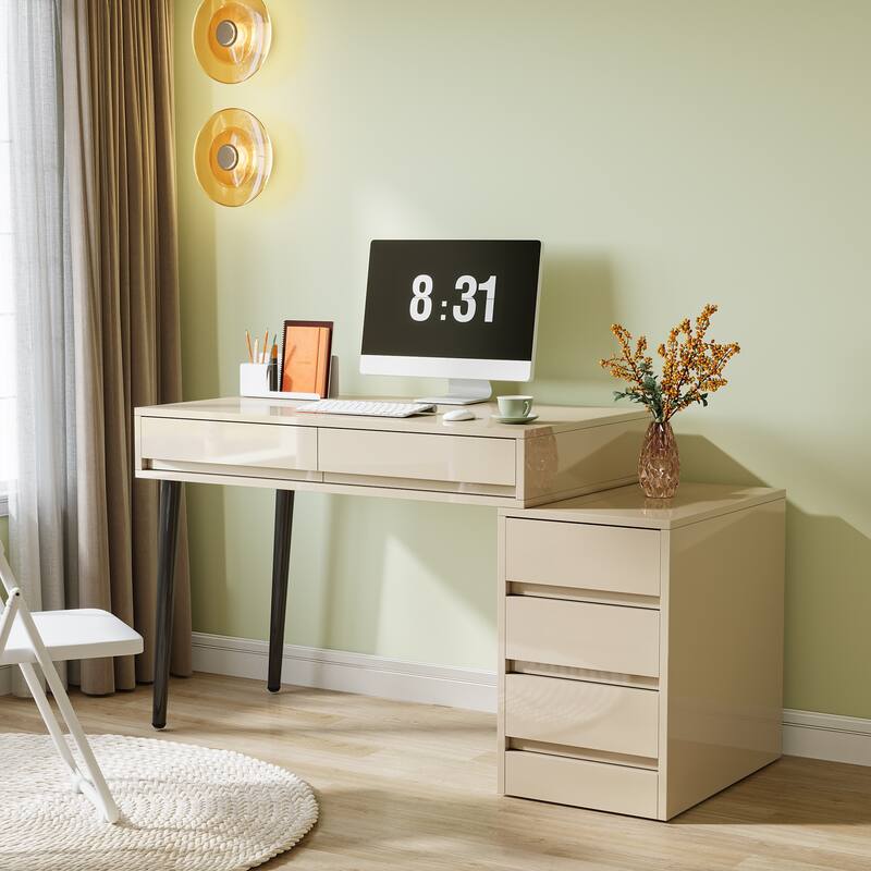 Reversible Computer Desk with 5 Drawers - Oak