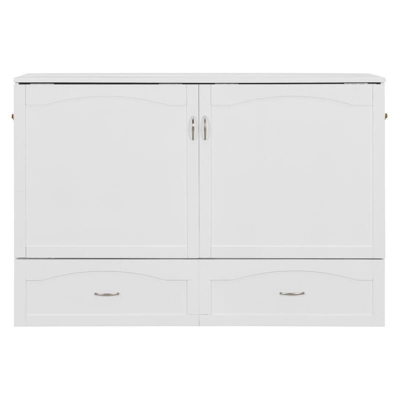 Queen Size Pull Out Murphy Bed Wall Bed with Charging Station, Storage Murphy Cabinet Bed with 2 Drawers, No Box Spring Needed