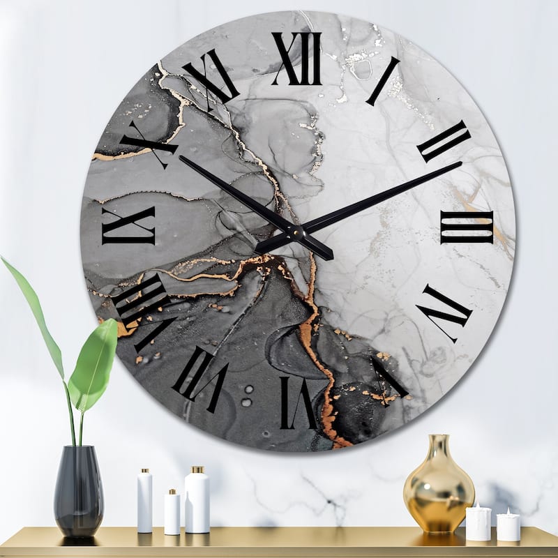 Designart 'Grey And Orange Marble Waves' Modern wall clock - 36 In. Wide x 36 In. High