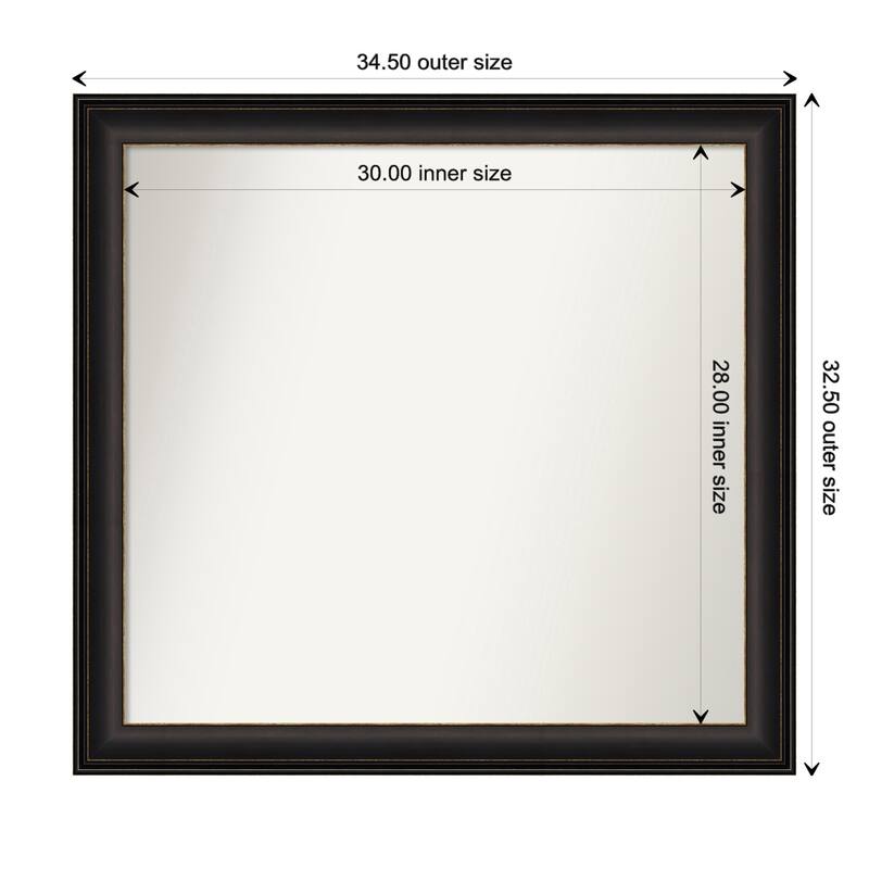 Trio Oil Rubbed Bronze Framed Non-Beveled Custom Wall Mirror, Bathroom Vanity Mirror - Outer Size: 34.5 x 32.5
