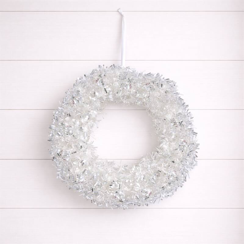 Silver Tinsel Christmas Wreath 18"D