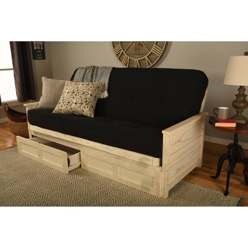 Somette Lexington Full-size Futon Set with Storage in Weathered White Finish with Mattress - Canton Black