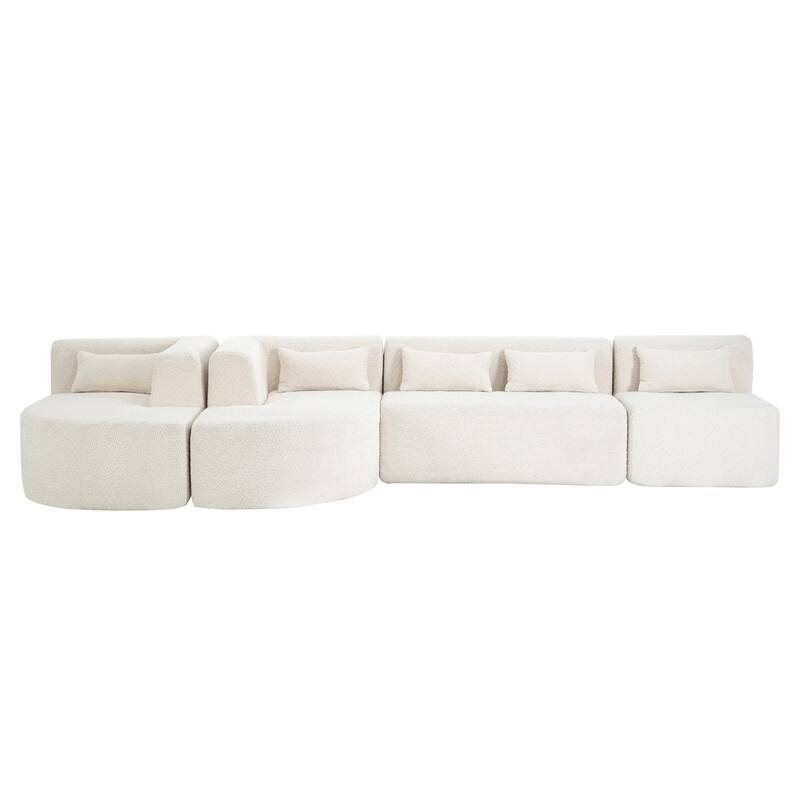 Convertible Sectional Sofa with 2 Curved Chaise Lounges, 143.7" Upholstered Sofa Free-combined Sofa Couch with 5 Back Pillows