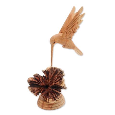 Novica Handmade Feasting Hummingbird Wood Sculpture - 7.75" H x 3.5" W x 3.9" D