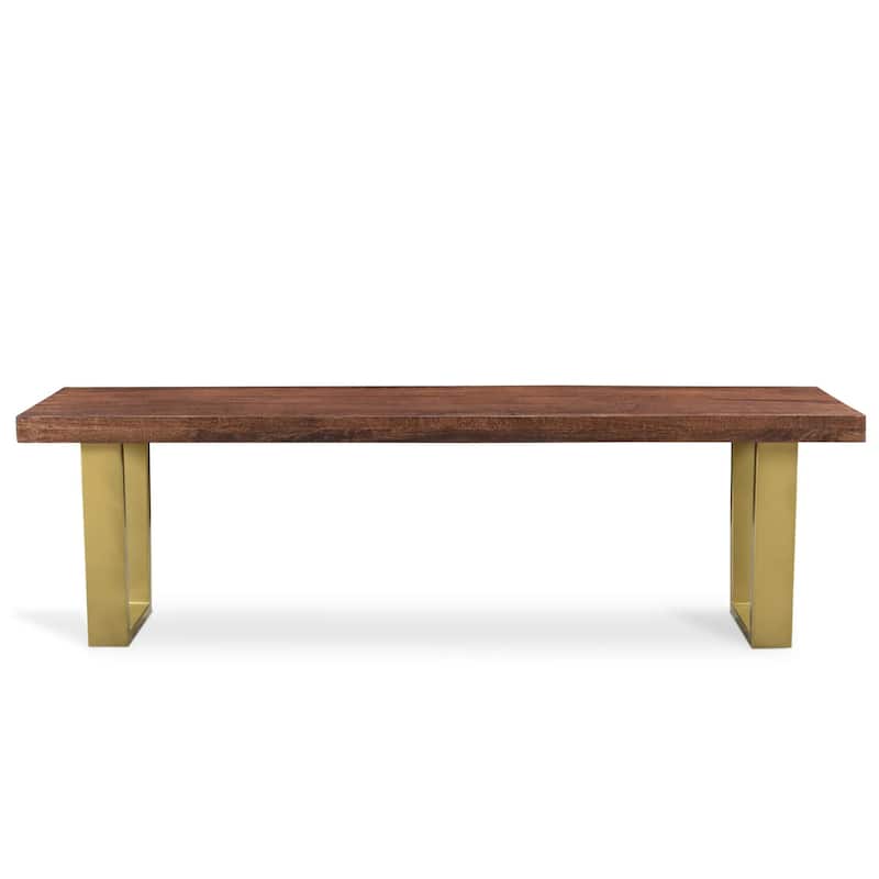 Honey Finish Mango Wood Bench with Brass Legs - 60"