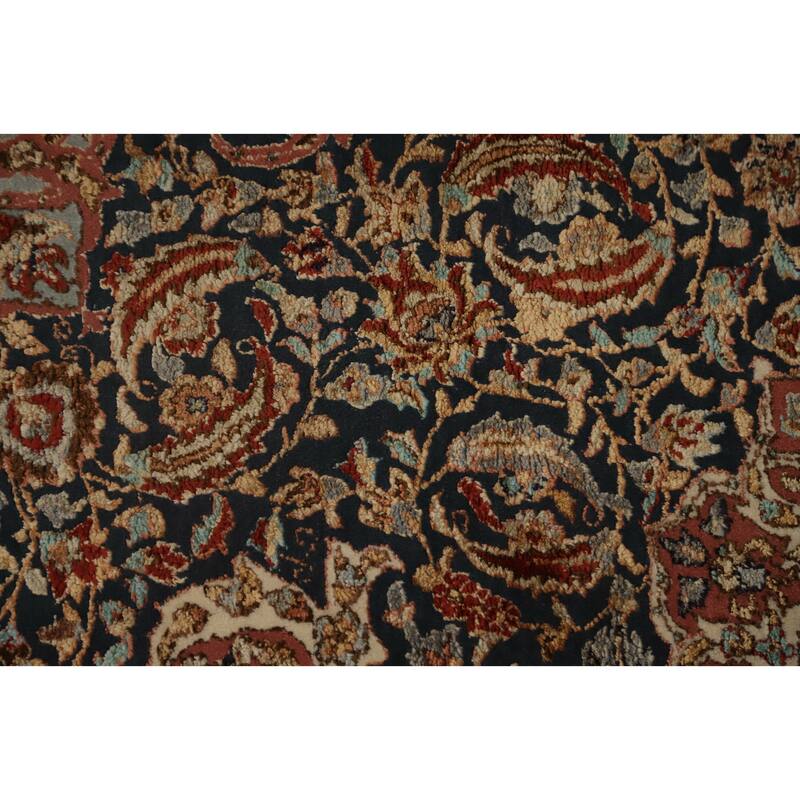 Hand Knotted Oriental 100% Silk Carpet Traditional Floral Navy Blue & Blues Hereke Area Rug - 6' 0'' X 4' 0''