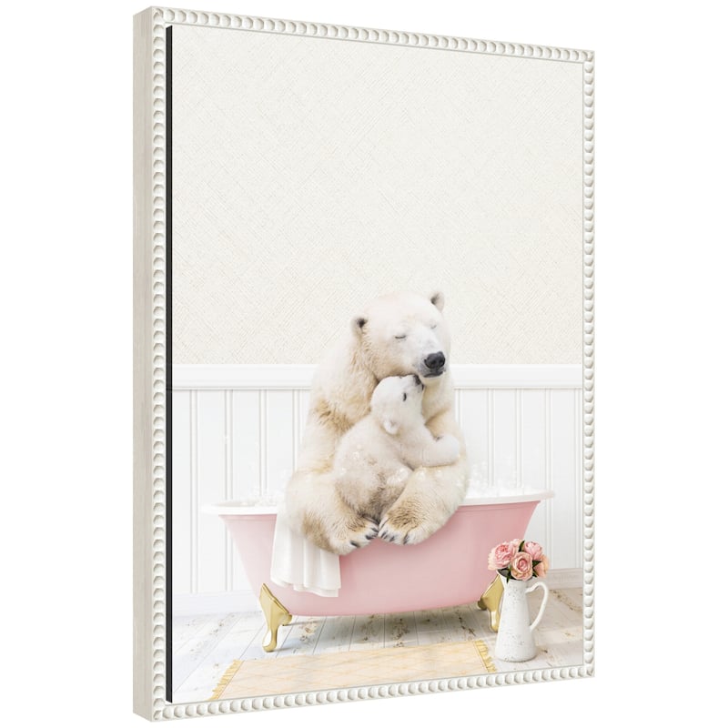 Kate and Laurel Sylvie Mother and Baby Polar Bear in Cottage Rose Bathtub Framed Canvas by Amy Peterson - White