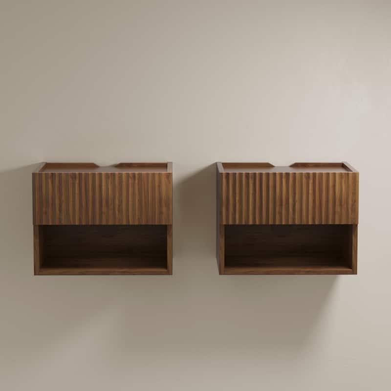 Modern Wall-Mounted Floating Nightstands with Drawer (Set of 2) - Walnut