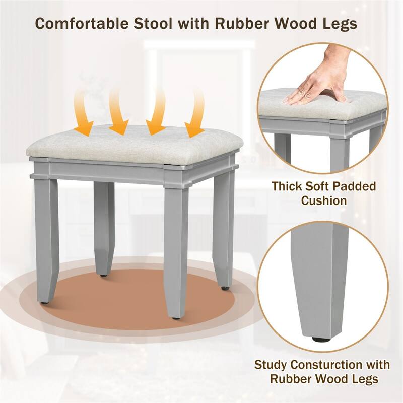 48" Dresser with Mirror, LED Light Strips, 7 Drawers and Stool