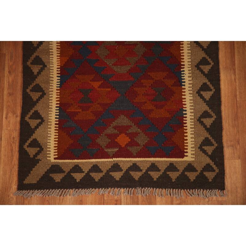 Reversible Kilim Oriental Area Rug Hand-woven Geometric Wool Carpet - 3'3" x 5'2"