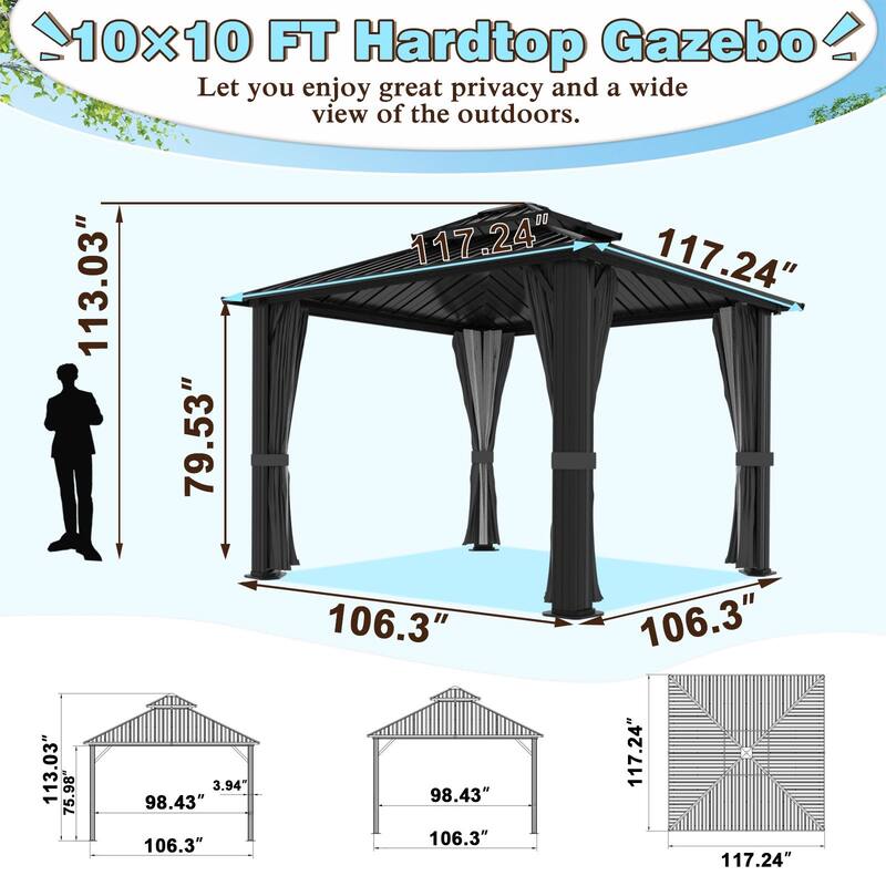 VEIKOUS Aluminum Double Hardtop Gazebo Pergola for Patio, Lawn, and Garden with Removable Netting