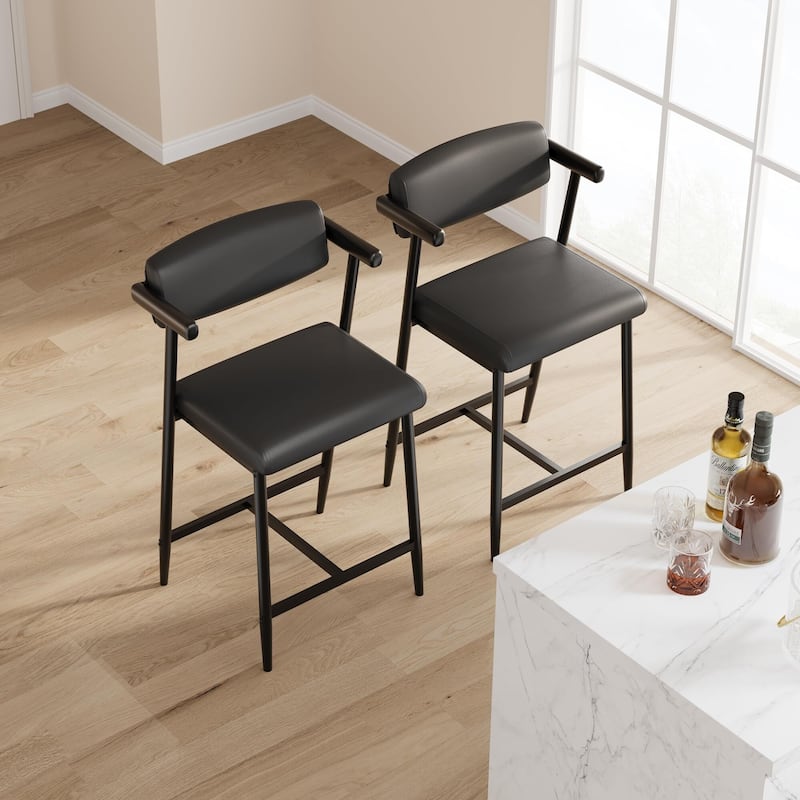 26" Counter Height Bar Stools Set of 2/4 with Arms, 2PCS/4PCS Modern Bar Stools Set with Back & Upholstered Wider Seat