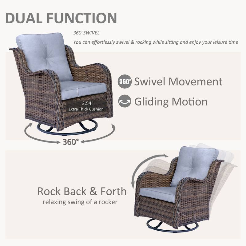 Wicker Outdoor Patio Conversation Seating Sets with Swivel Rocker Chairs