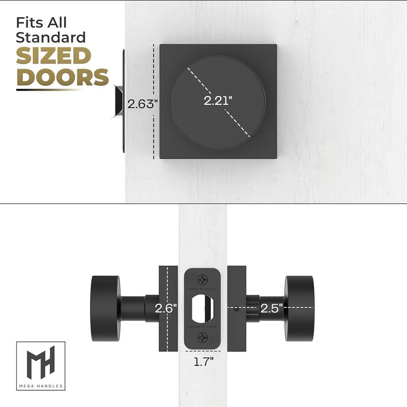 Mega Handles SUANA Square Privacy Round Knob for Hallway, Closet and Bathroom I Reversible Keyless Door Lock