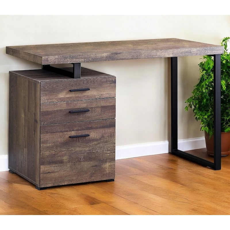 Wood Computer Desk with Drawers and Metal Pedestal Base