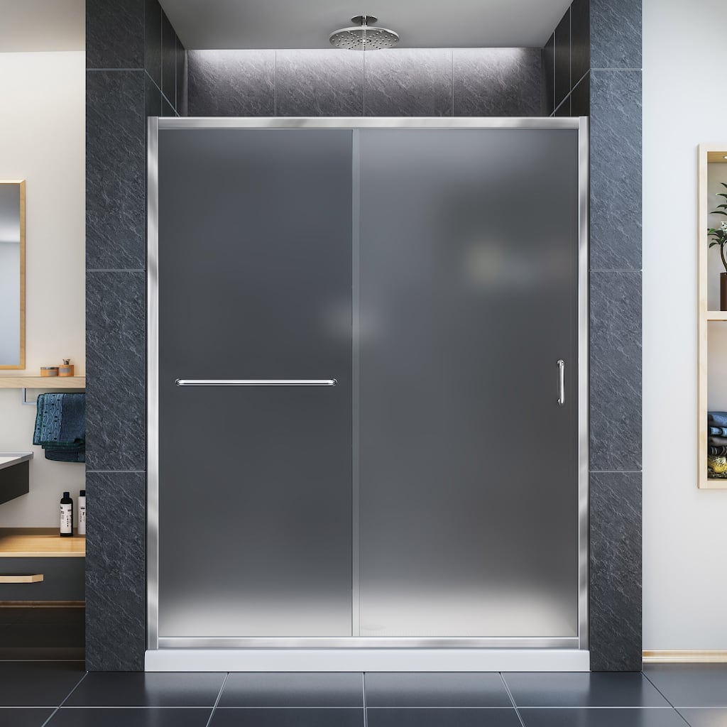 DreamLine Infinity-Z 56-60 in. W x 72 in. H Semi-Frameless Sliding Shower Door, Frosted Glass