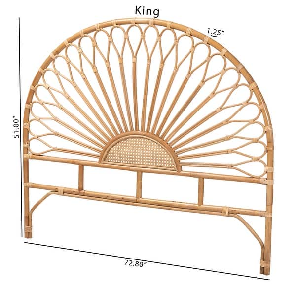 dimension image slide 0 of 2, Perenna Modern Bohemian Natural Rattan Standalone Headboard