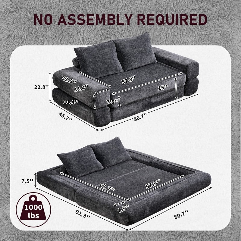 Modern Chenille Convertible Sofa Bed Queen Size Split Back Design