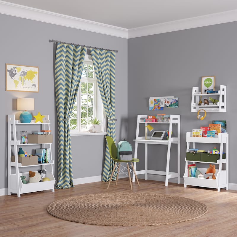RiverRidge Kids 4-Tier 24in Ladder Shelf Toy Organizer and Book Storage with 3 Open Display Shelf - White