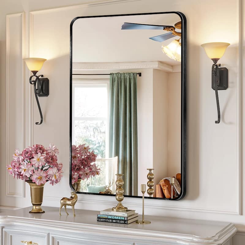 2 Pack Bathroom Rectangle Mirror Wall Mounted - 24X36 - Black