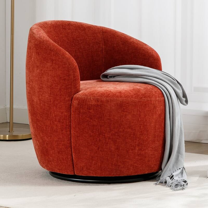 Chenille Fabric Swivel Accent Armchair Barrel Chair - Orange