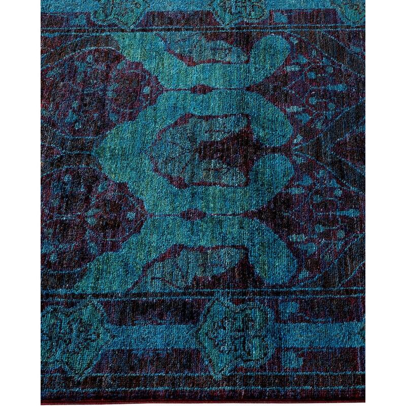 Overton Hand Knotted Wool Vintage Inspired Modern Contemporary Overdyed Blue Area Rug - 2' 8" x 9' 10"