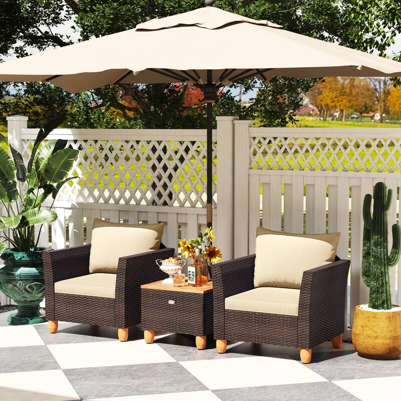 Gymax 3 PCS Patio PE Wicker Furniture Set Outdoor Conversation Bistro
