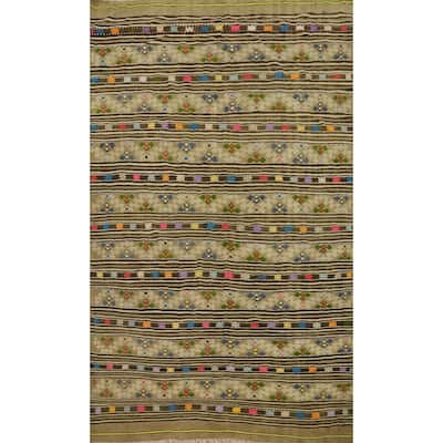 Hand Woven Oriental 100% Wool Carpet Southwestern Tribal Multi-Colored Kilim Area Rug - 8' 5'' X 5' 6''