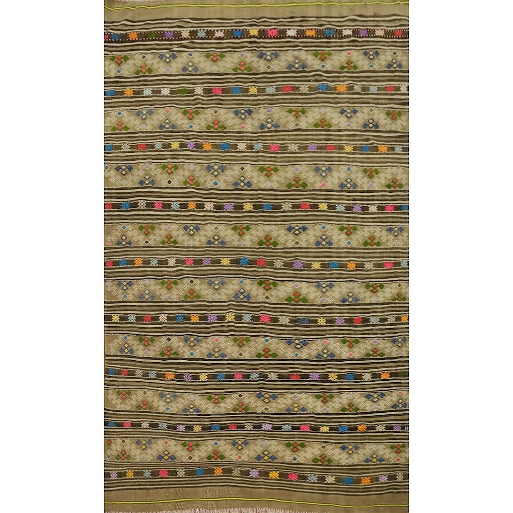 Hand Woven Oriental 100% Wool Carpet Southwestern Tribal Multi-Colored Kilim Area Rug - 8' 5'' X 5' 6''