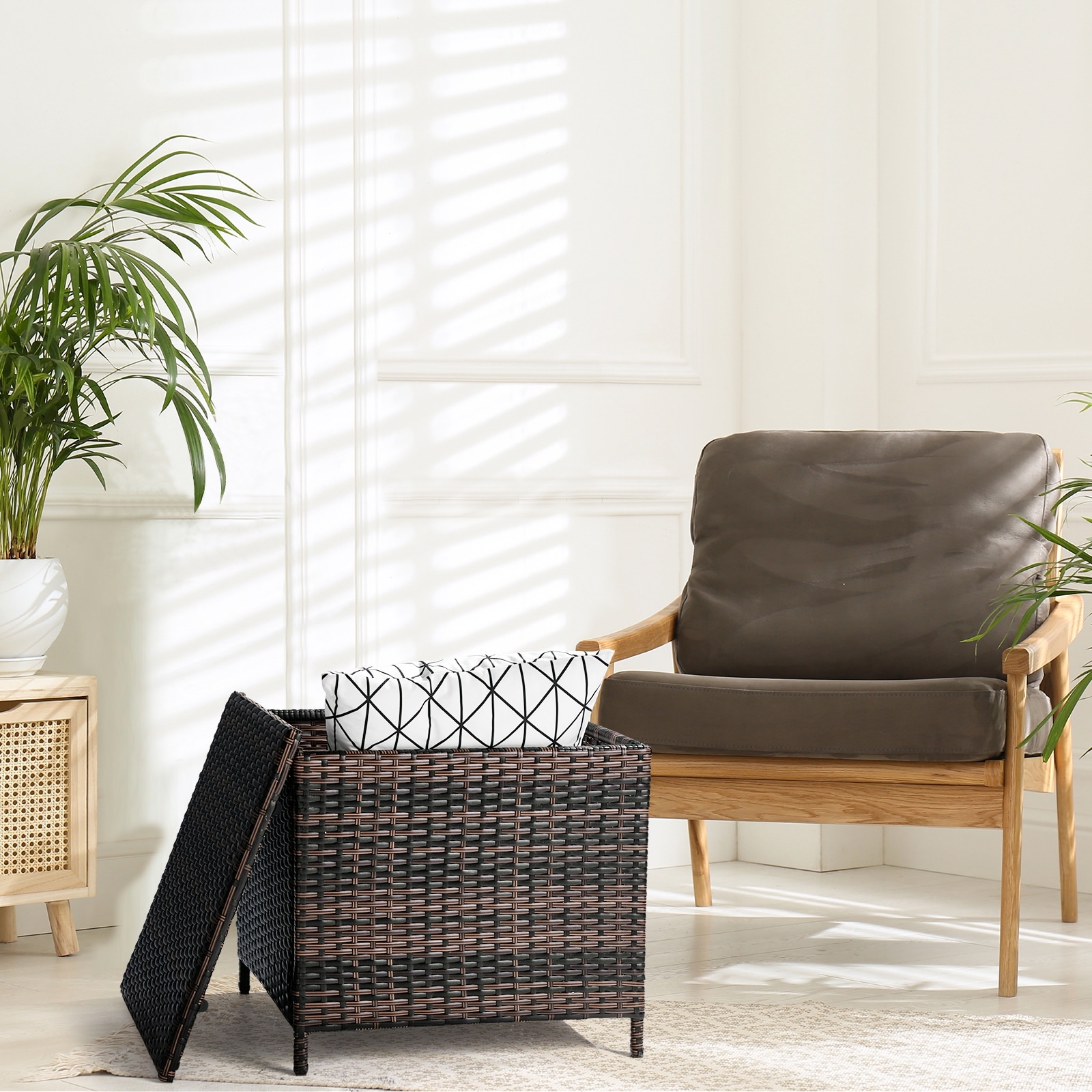 Wicker Side Table with Storage, Patio Rattan End Table Square Container for Furniture Covers - (20.9 x 20.9 x 19.7)" 